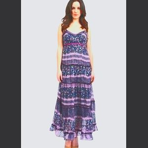💜🫐 Patrons of Peace Floral Tiered boho Maxi Dress FP Band of Gypsies S 💜💐